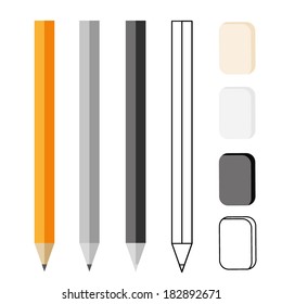 Pencil and rubber set illustration vector