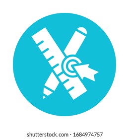 pencil and rule with arrow mouse education online block style vector illustration design