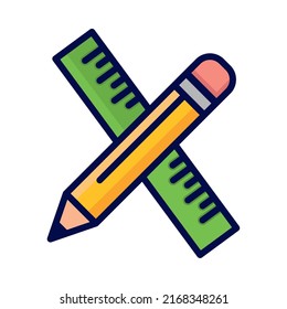 pencil and rule icon isolated