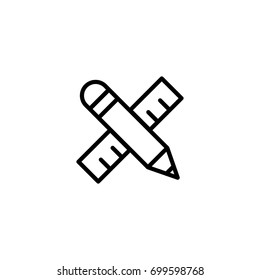 pencil and rule line black icon
