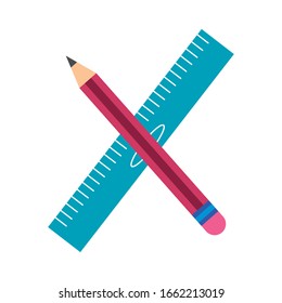 pencil and rule school supply flat style icon vector illustration design