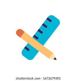 pencil and rule school supply flat style icon vector illustration design