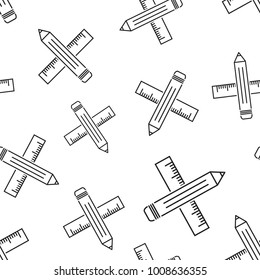 Pencil with rule seamless pattern background. Business flat vector illustration. Ruler meter sign symbol pattern.