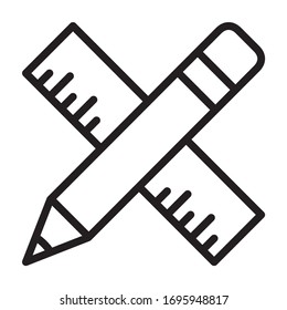 Pencil and ruler or architecture line art vector icon for apps and websites