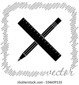 Pencil with ruler  black vector  icon