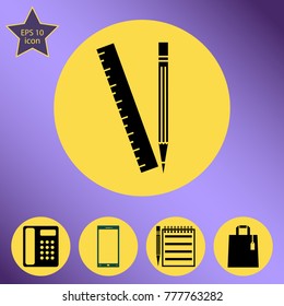 Pencil and ruler black vector icon.Flat design style