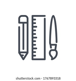 Pencil, Ruler and Brush line icon. Design and Creativity vector outline sign.