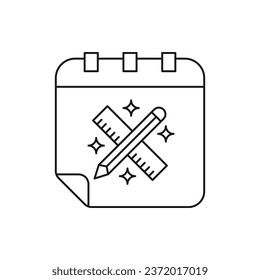 Lápiz, regla y calendario. Estudiar el estilo de línea de icono de programación aislado en fondo blanco. Ilustración del vector