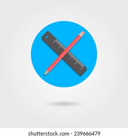 pencil and ruler in the circle with shadow. isolated on grey stylish background. flat style trendy modern logo design vector illustration