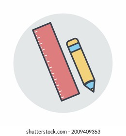 Pencil Ruler - Colour Mate Style. simple illustration. Editable stroke. Design template vector.outline style design