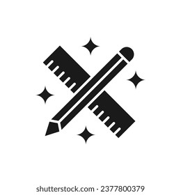 Pencil and ruler. Creativity, education icon flat style isolated on white background. Vector illustration