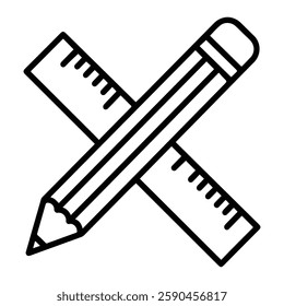 Pencil and Ruler Cross Icon Symbolizing Design, Creativity, and Measurement in Art and Engineering