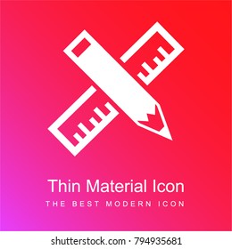 Pencil and ruler cross of school materials red and pink gradient material white icon minimal design