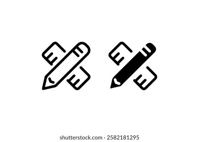 Pencil and Ruler Crossed Design Icon Vector