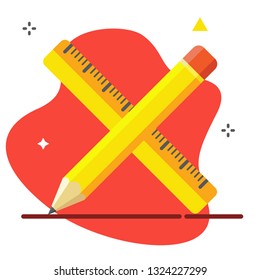 Pencil and ruler crossed icon. Ruler and Pencil vector illustration. 