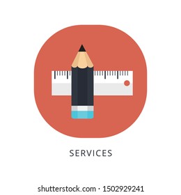 Pencil and ruler crossed icon. Ruler and Pencil vector illustration.