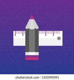 Pencil and ruler crossed icon. Ruler and Pencil vector illustration.