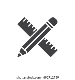 Pencil and ruler crossed icon vector, filled flat sign, solid pictogram isolated on white. Drawing tools symbol, logo illustration. Pixel perfect vector graphics
