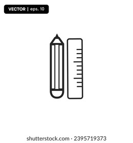Pencil and ruler crossed line icon, outline vector sign, linear style pictogram isolated on white. Drawing tools symbol, logo illustration. Editable stroke. Pixel perfect vector graphics