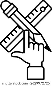 Bleistift und Lineal sind übereinander gekreuzt. Messkonzept und Präzision