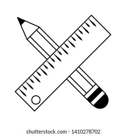 Pencil and ruler crossed symbol vector illustration graphic design