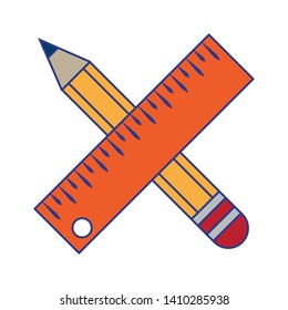 Pencil and ruler crossed symbol vector illustration graphic design