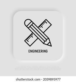 El lápiz y la regla se cruzan con un icono de línea delgada. Ilustración vectorial moderna, símbolo de la ingeniería.
