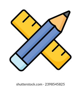 Pencil and ruler denoting drawing tool vector design in trendy style