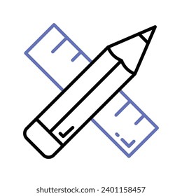 Pencil and ruler denoting drawing tool vector design in trendy style