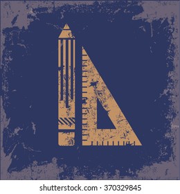 
Pencil and ruler design on old background,grunge vector