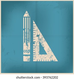 Pencil and ruler design on old background,vector