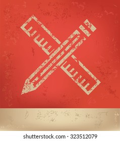 Pencil and ruler design on red background,poster grunge design