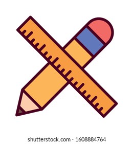 Pencil and ruler design, Tool write office object instrument equipment draw art and learn theme Vector illustration