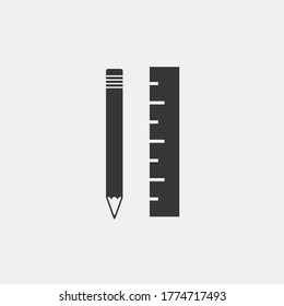 dibujo de iconos vectoriales de diseño de lápiz y regla