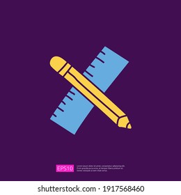 pencil and ruler doodle icon for engineering related concept. creative, measurement, education symbol sign. fill color line vector illustration