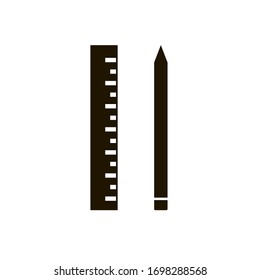 Pencil and ruler for drawing lines icon in trendy flat style isolated. Eps 10.