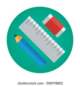 Pencil ruler eraser flat vector icon that shows concept such as school, education, for your personal or commercial project