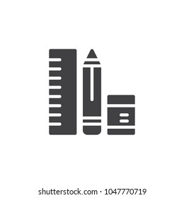 Pencil, ruler and eraser vector icon. filled flat sign for mobile concept and web design. Drawing equipment simple solid icon. Symbol, logo illustration. Pixel perfect vector graphics