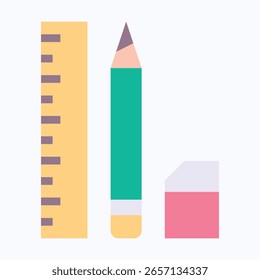 Lápis, Régua, Ícone De Vetor De Borracha, Ícone De Estilo Plano De Vetor Isolado,
