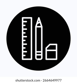 Pencil, Ruler, Eraser Vector Icon, Isolated Vector Circular Style Icon,