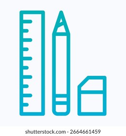 Pencil, Ruler, Eraser Vector Icon, Isolated Vector Lineal Gradient Style Icon