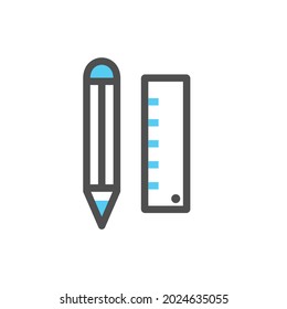 pencil and ruler eraser vector illustration on white background