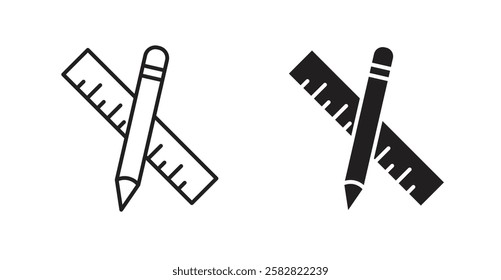 Pencil and ruler filled and outlined icons vectors on white background