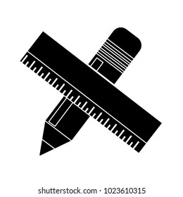 Pencil with ruler flat icon