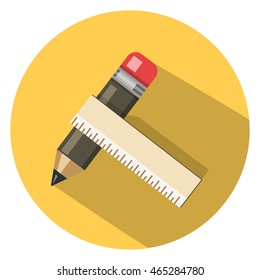 Pencil with ruler flat icon