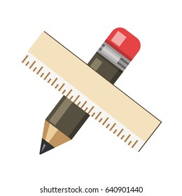 Pencil with ruler flat icon