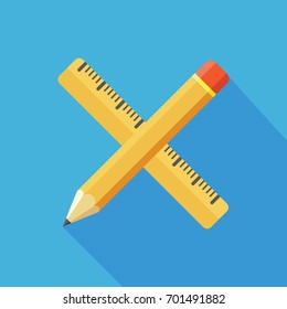 Pencil and ruler flat icon in flat design