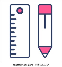 pencil and ruler flat line icon modern illustration