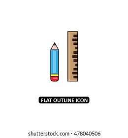 Pencil with ruler flat line icon