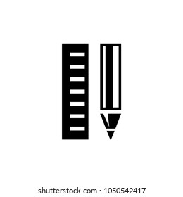 Pencil and Ruler. Flat Vector Icon. Simple black symbol on white background